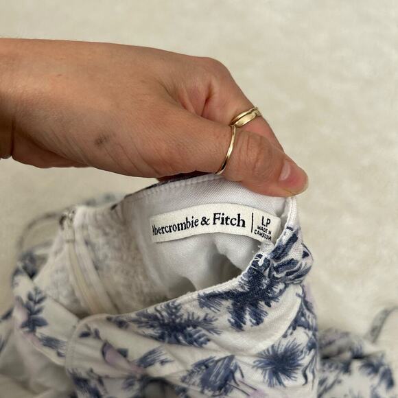 Abercrombie & Fitch Linen Blend Halter Mini Dress Size LP Blue White Tropical‎ - Picture 7 of 7